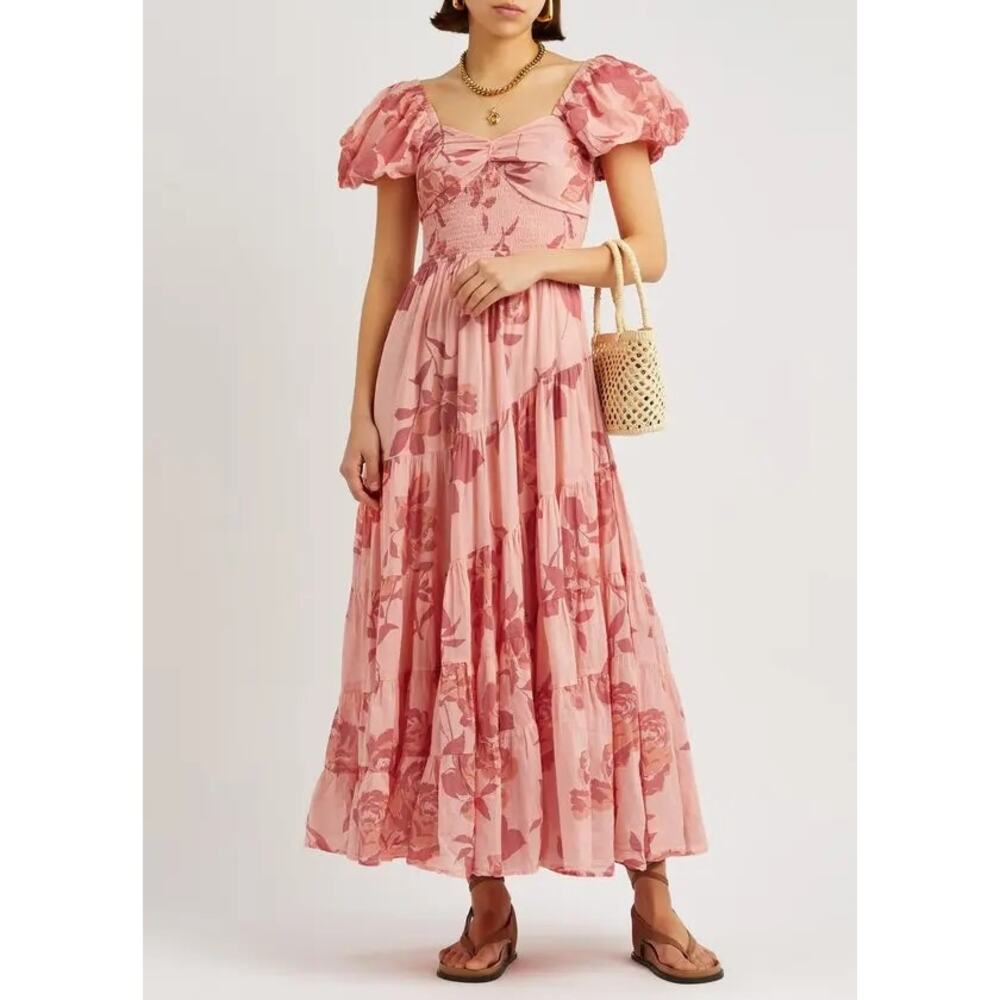 Free People Sundrenched Short-Sleeve Maxi Dress Pinky Combo Boho Floral - Picture 2 of 6